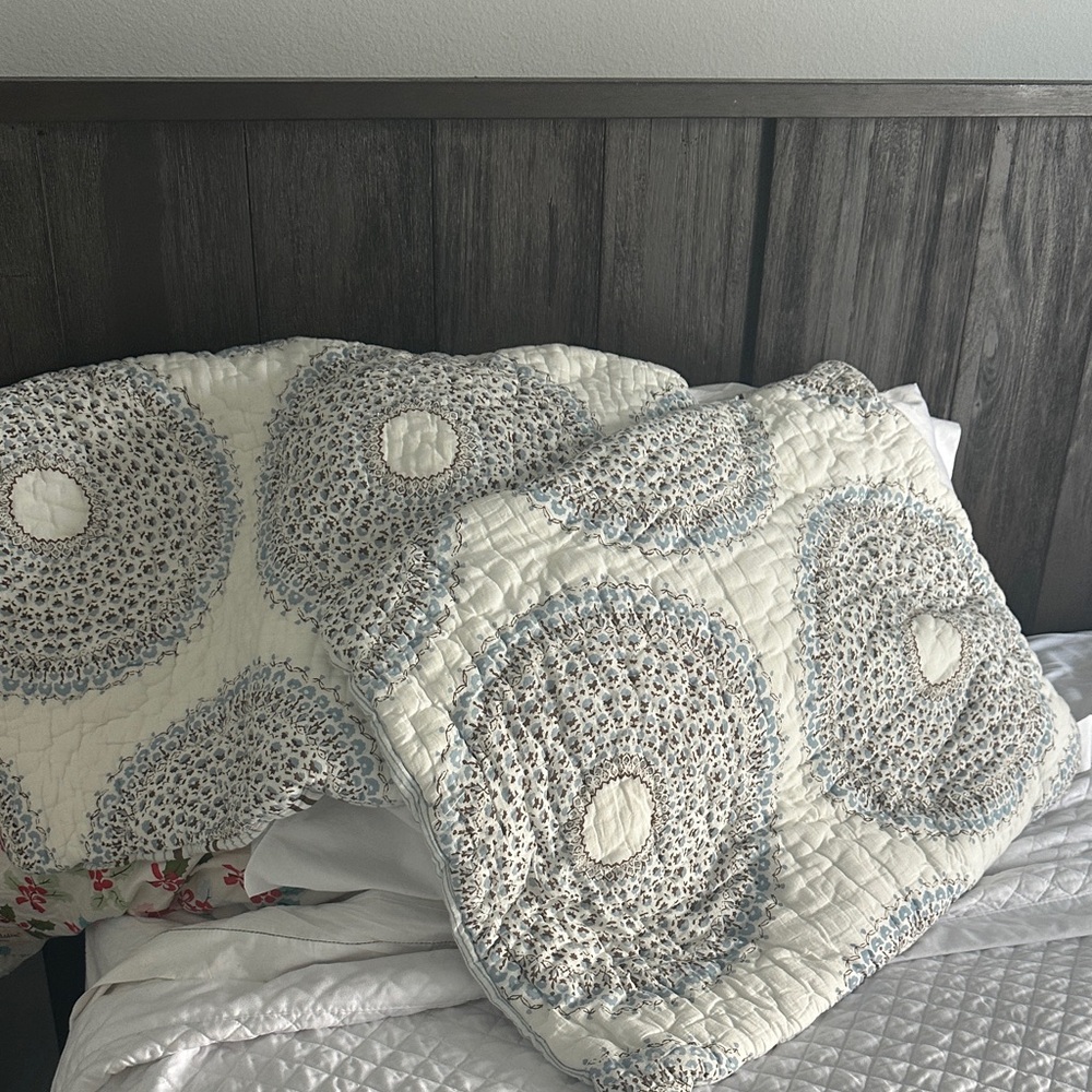 John Robshaw Cream and Blue Quilted Pillow Shams
